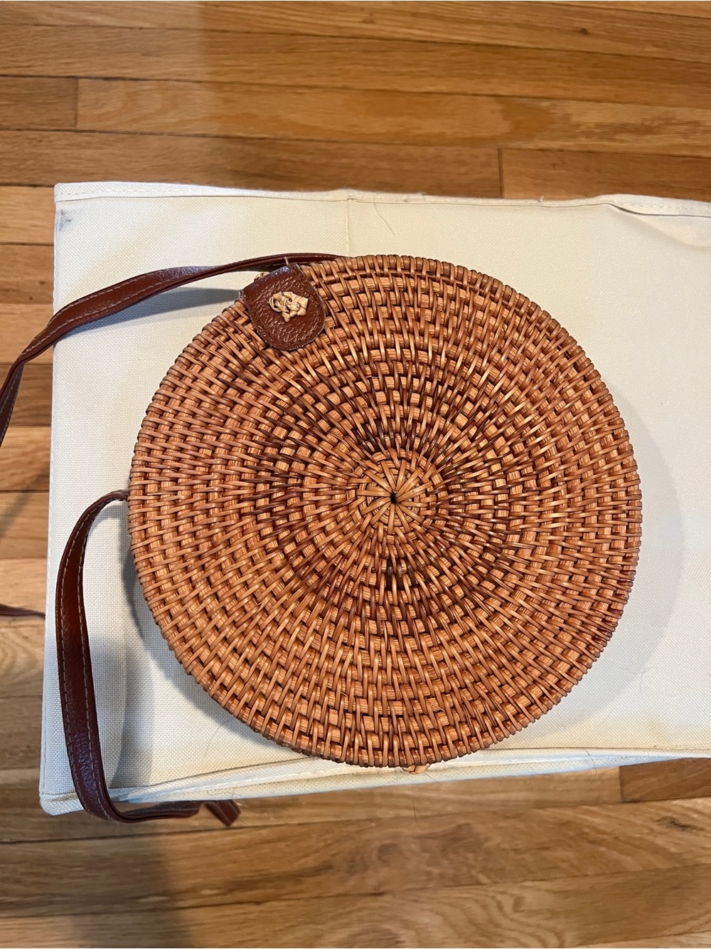 Woven Round Crossbody Bag in Brown